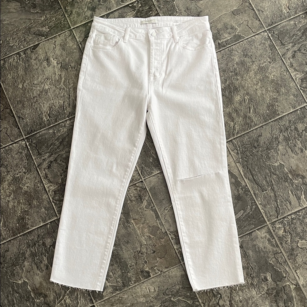 ⭐️NWT FIDELITY JIMI BOYFRIEND White Distressed Denim Jeans Preppy Coastal Indie